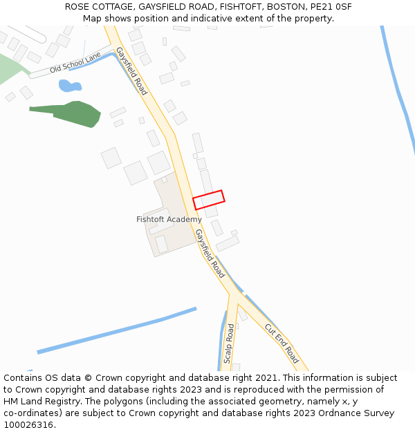 ROSE COTTAGE, GAYSFIELD ROAD, FISHTOFT, BOSTON, PE21 0SF: Location map and indicative extent of plot