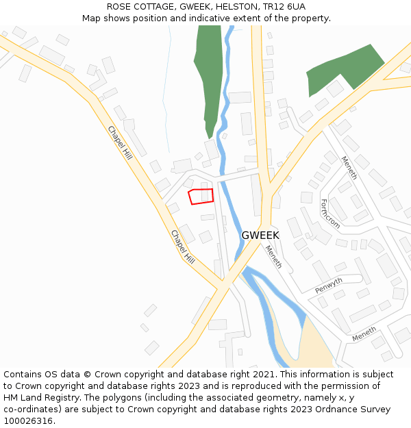 ROSE COTTAGE, GWEEK, HELSTON, TR12 6UA: Location map and indicative extent of plot