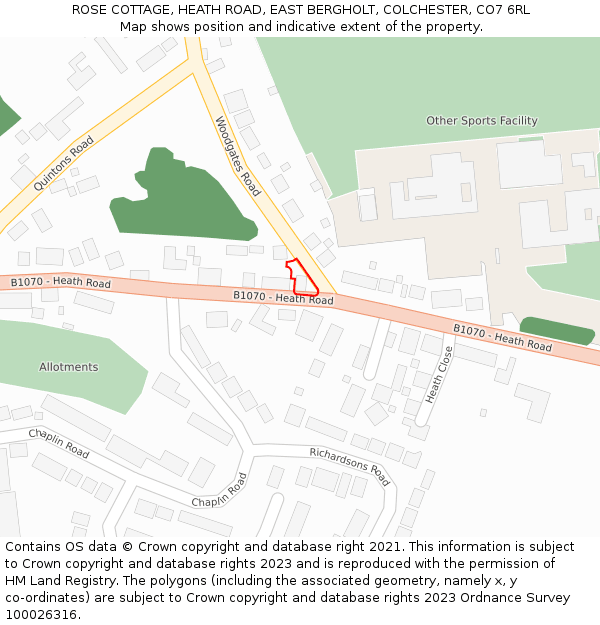 ROSE COTTAGE, HEATH ROAD, EAST BERGHOLT, COLCHESTER, CO7 6RL: Location map and indicative extent of plot
