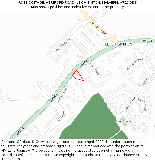 ROSE COTTAGE, HEREFORD ROAD, LEIGH SINTON, MALVERN, WR13 5DS: Location map and indicative extent of plot