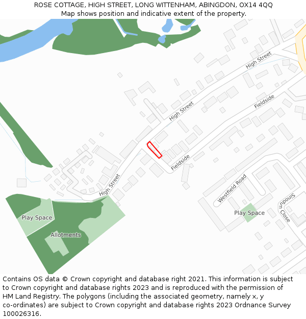 ROSE COTTAGE, HIGH STREET, LONG WITTENHAM, ABINGDON, OX14 4QQ: Location map and indicative extent of plot