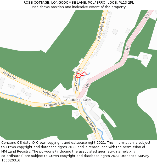 ROSE COTTAGE, LONGCOOMBE LANE, POLPERRO, LOOE, PL13 2PL: Location map and indicative extent of plot
