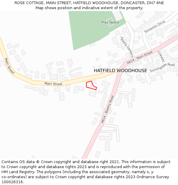 ROSE COTTAGE, MAIN STREET, HATFIELD WOODHOUSE, DONCASTER, DN7 6NE: Location map and indicative extent of plot