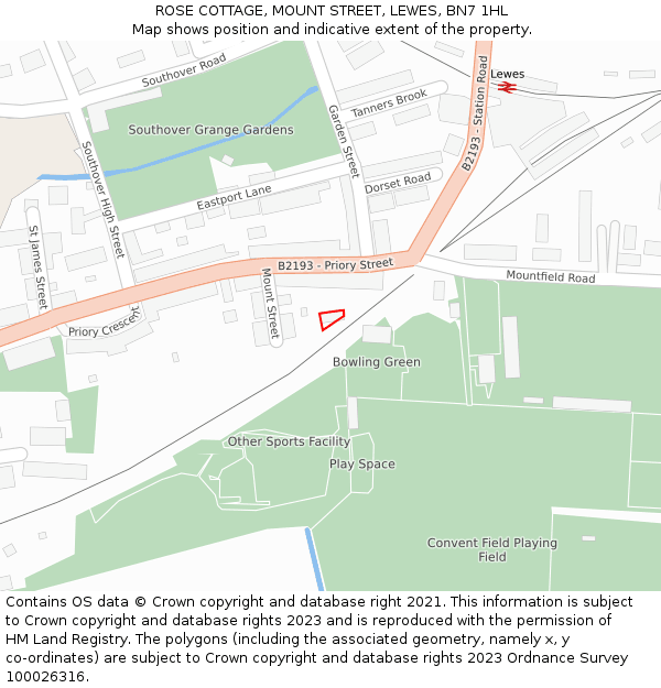 ROSE COTTAGE, MOUNT STREET, LEWES, BN7 1HL: Location map and indicative extent of plot