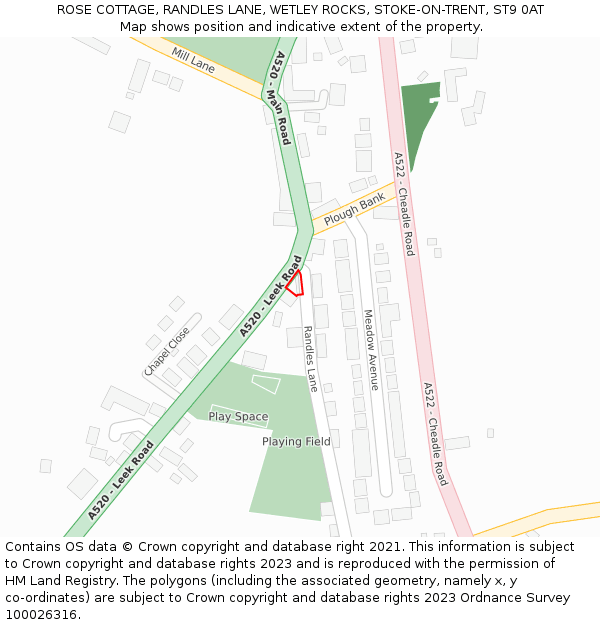 ROSE COTTAGE, RANDLES LANE, WETLEY ROCKS, STOKE-ON-TRENT, ST9 0AT: Location map and indicative extent of plot