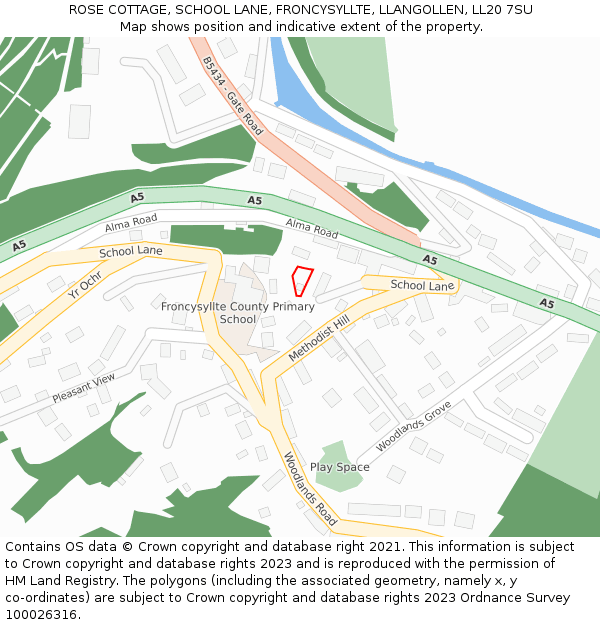 ROSE COTTAGE, SCHOOL LANE, FRONCYSYLLTE, LLANGOLLEN, LL20 7SU: Location map and indicative extent of plot
