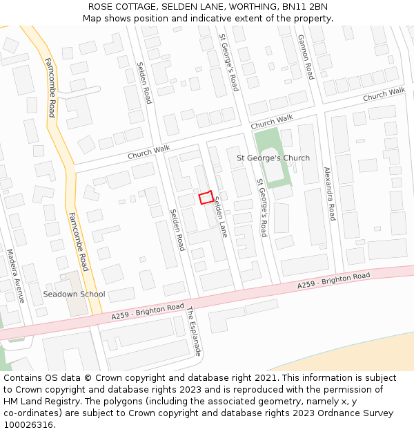 ROSE COTTAGE, SELDEN LANE, WORTHING, BN11 2BN: Location map and indicative extent of plot