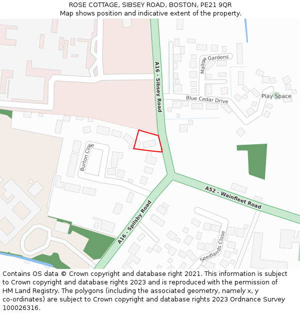 ROSE COTTAGE, SIBSEY ROAD, BOSTON, PE21 9QR: Location map and indicative extent of plot