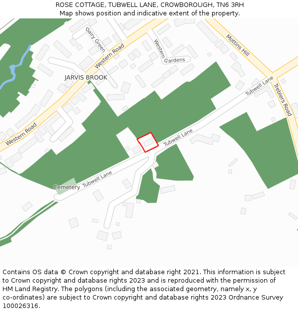 ROSE COTTAGE, TUBWELL LANE, CROWBOROUGH, TN6 3RH: Location map and indicative extent of plot