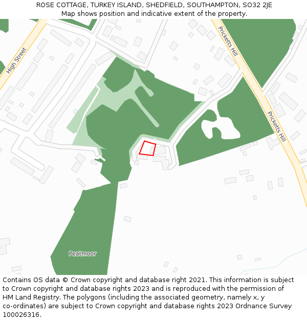 ROSE COTTAGE, TURKEY ISLAND, SHEDFIELD, SOUTHAMPTON, SO32 2JE: Location map and indicative extent of plot
