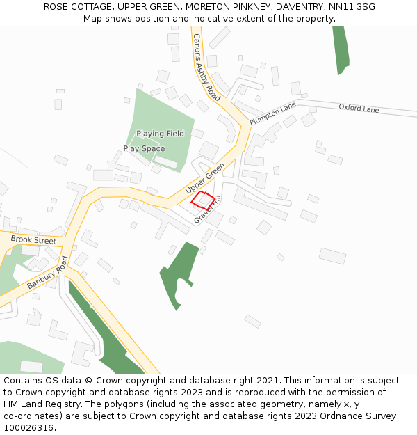 ROSE COTTAGE, UPPER GREEN, MORETON PINKNEY, DAVENTRY, NN11 3SG: Location map and indicative extent of plot
