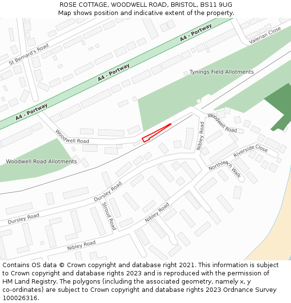 ROSE COTTAGE, WOODWELL ROAD, BRISTOL, BS11 9UG: Location map and indicative extent of plot