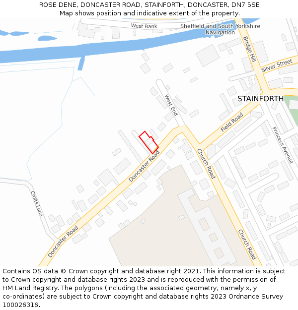 ROSE DENE, DONCASTER ROAD, STAINFORTH, DONCASTER, DN7 5SE: Location map and indicative extent of plot
