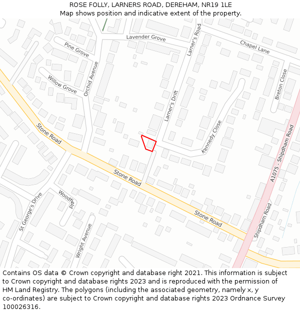 ROSE FOLLY, LARNERS ROAD, DEREHAM, NR19 1LE: Location map and indicative extent of plot