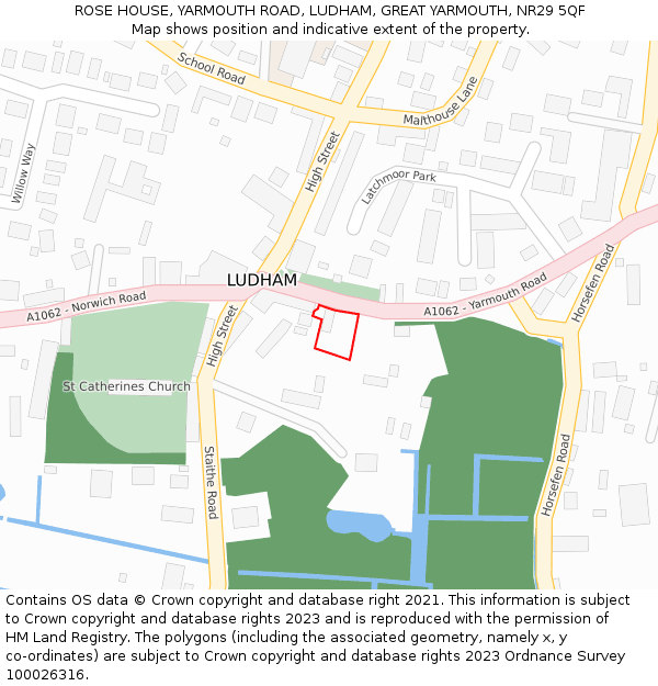 ROSE HOUSE, YARMOUTH ROAD, LUDHAM, GREAT YARMOUTH, NR29 5QF: Location map and indicative extent of plot