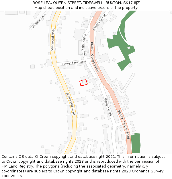 ROSE LEA, QUEEN STREET, TIDESWELL, BUXTON, SK17 8JZ: Location map and indicative extent of plot