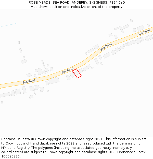 ROSE MEADE, SEA ROAD, ANDERBY, SKEGNESS, PE24 5YD: Location map and indicative extent of plot