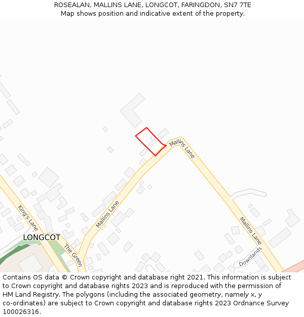 ROSEALAN, MALLINS LANE, LONGCOT, FARINGDON, SN7 7TE: Location map and indicative extent of plot