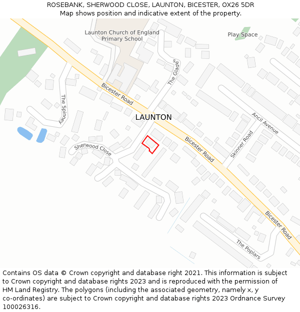 ROSEBANK, SHERWOOD CLOSE, LAUNTON, BICESTER, OX26 5DR: Location map and indicative extent of plot