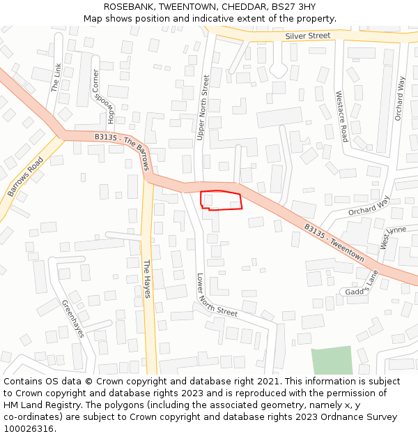 ROSEBANK, TWEENTOWN, CHEDDAR, BS27 3HY: Location map and indicative extent of plot