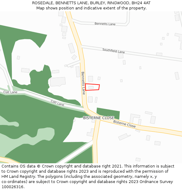ROSEDALE, BENNETTS LANE, BURLEY, RINGWOOD, BH24 4AT: Location map and indicative extent of plot