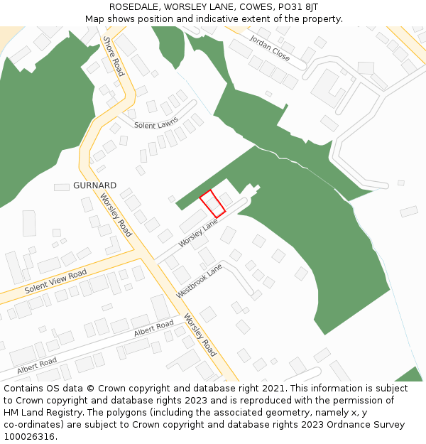ROSEDALE, WORSLEY LANE, COWES, PO31 8JT: Location map and indicative extent of plot