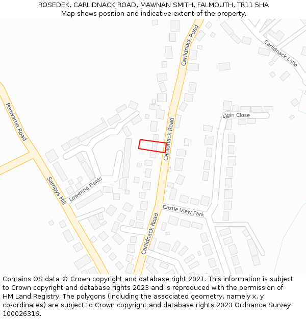 ROSEDEK, CARLIDNACK ROAD, MAWNAN SMITH, FALMOUTH, TR11 5HA: Location map and indicative extent of plot