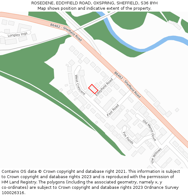 ROSEDENE, EDDYFIELD ROAD, OXSPRING, SHEFFIELD, S36 8YH: Location map and indicative extent of plot