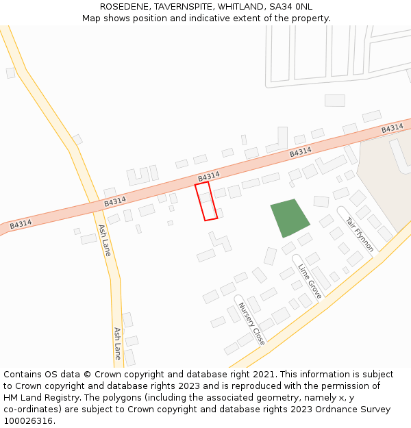ROSEDENE, TAVERNSPITE, WHITLAND, SA34 0NL: Location map and indicative extent of plot