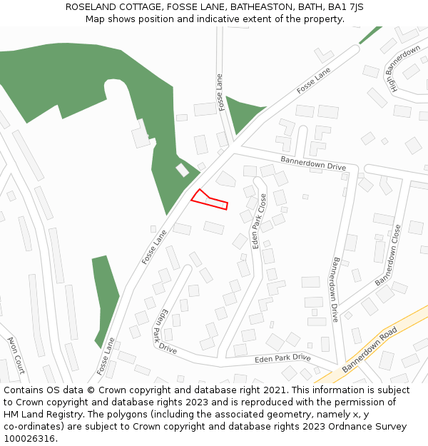 ROSELAND COTTAGE, FOSSE LANE, BATHEASTON, BATH, BA1 7JS: Location map and indicative extent of plot