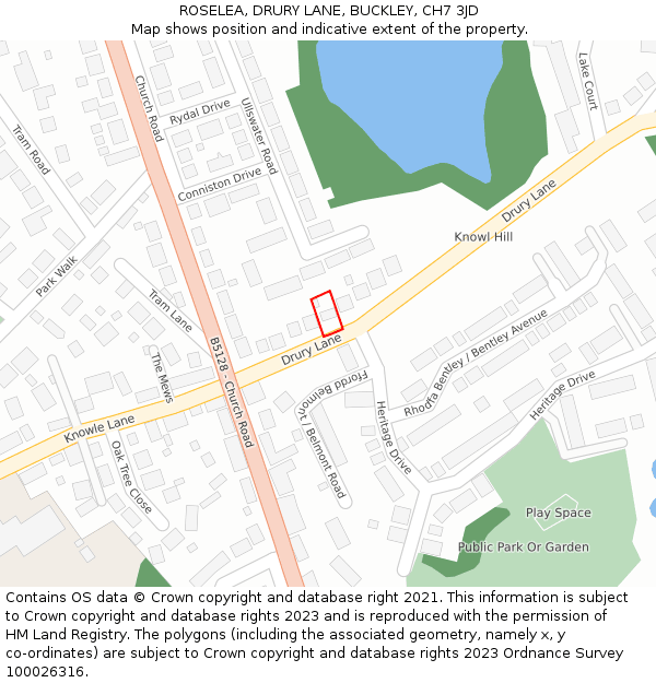 ROSELEA, DRURY LANE, BUCKLEY, CH7 3JD: Location map and indicative extent of plot