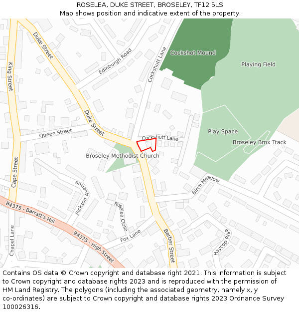 ROSELEA, DUKE STREET, BROSELEY, TF12 5LS: Location map and indicative extent of plot