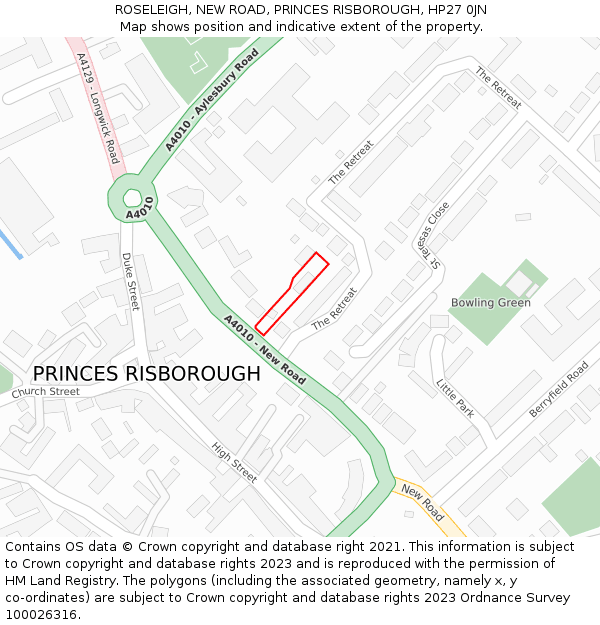 ROSELEIGH, NEW ROAD, PRINCES RISBOROUGH, HP27 0JN: Location map and indicative extent of plot