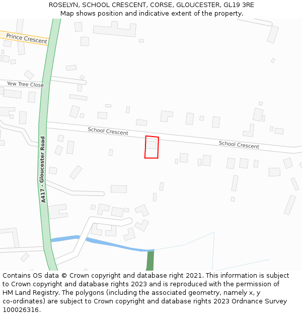 ROSELYN, SCHOOL CRESCENT, CORSE, GLOUCESTER, GL19 3RE: Location map and indicative extent of plot