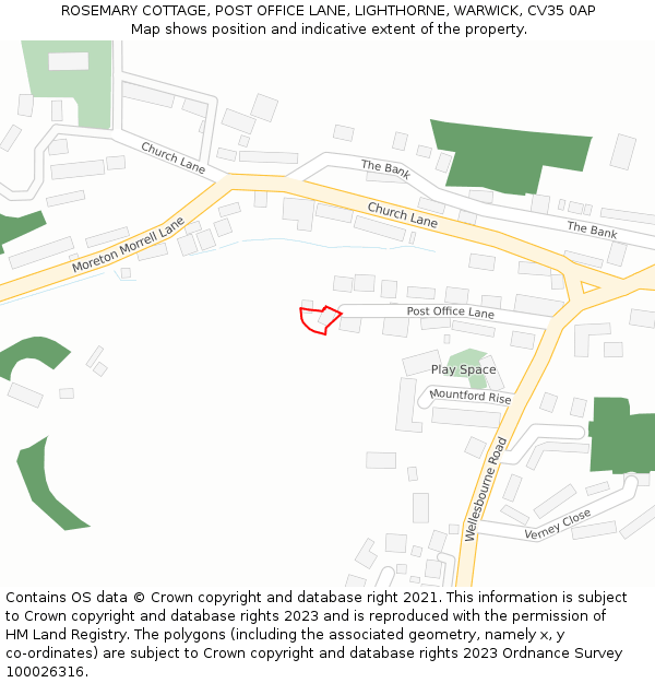 ROSEMARY COTTAGE, POST OFFICE LANE, LIGHTHORNE, WARWICK, CV35 0AP: Location map and indicative extent of plot