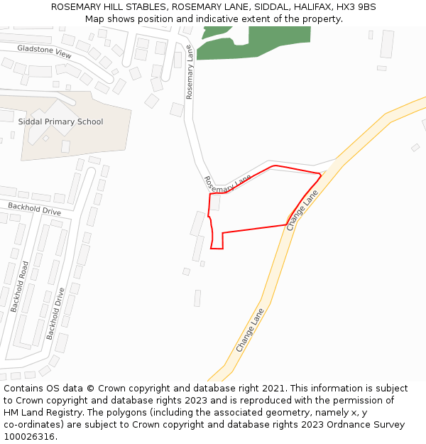 ROSEMARY HILL STABLES, ROSEMARY LANE, SIDDAL, HALIFAX, HX3 9BS: Location map and indicative extent of plot