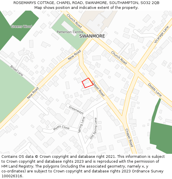 ROSEMARYS COTTAGE, CHAPEL ROAD, SWANMORE, SOUTHAMPTON, SO32 2QB: Location map and indicative extent of plot