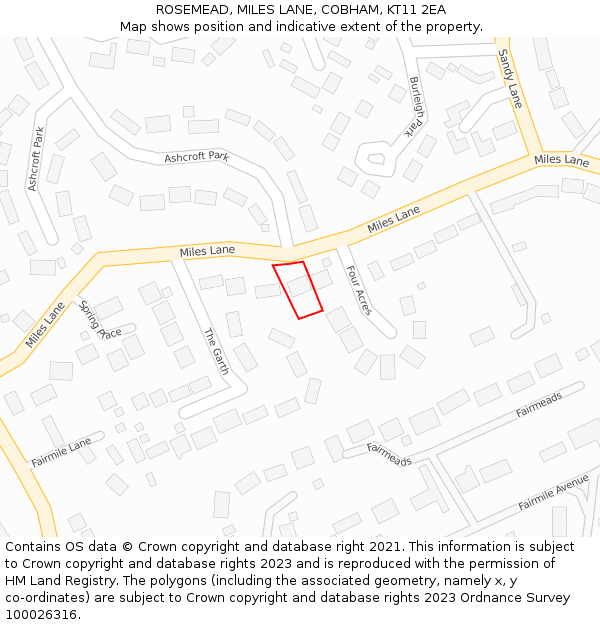 ROSEMEAD, MILES LANE, COBHAM, KT11 2EA: Location map and indicative extent of plot