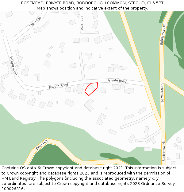 ROSEMEAD, PRIVATE ROAD, RODBOROUGH COMMON, STROUD, GL5 5BT: Location map and indicative extent of plot