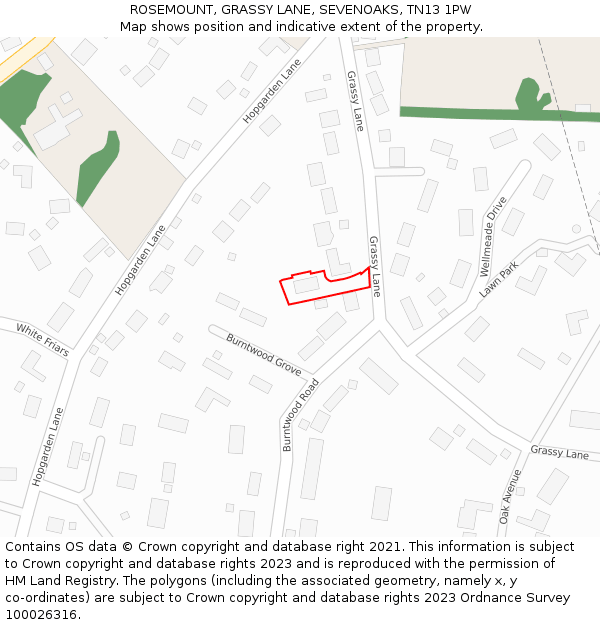 ROSEMOUNT, GRASSY LANE, SEVENOAKS, TN13 1PW: Location map and indicative extent of plot