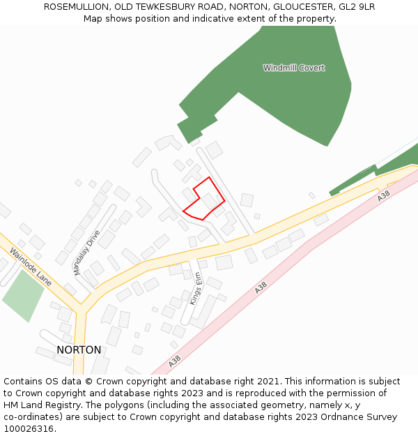 ROSEMULLION, OLD TEWKESBURY ROAD, NORTON, GLOUCESTER, GL2 9LR: Location map and indicative extent of plot
