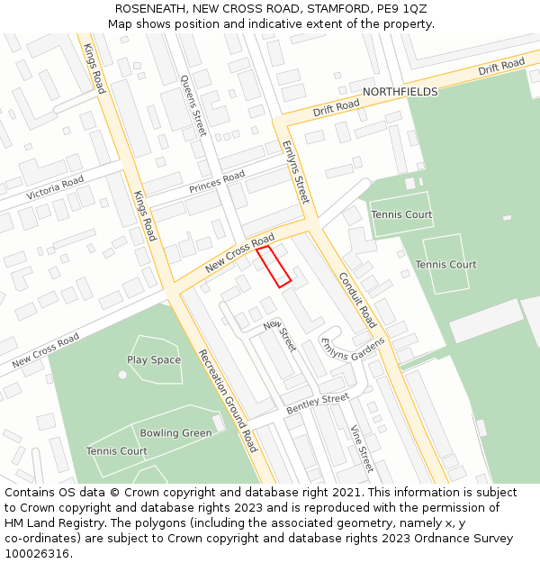 ROSENEATH, NEW CROSS ROAD, STAMFORD, PE9 1QZ: Location map and indicative extent of plot