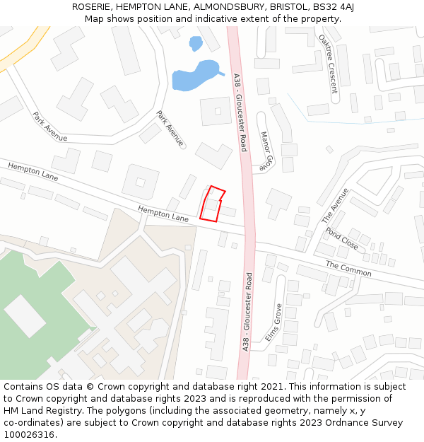 ROSERIE, HEMPTON LANE, ALMONDSBURY, BRISTOL, BS32 4AJ: Location map and indicative extent of plot