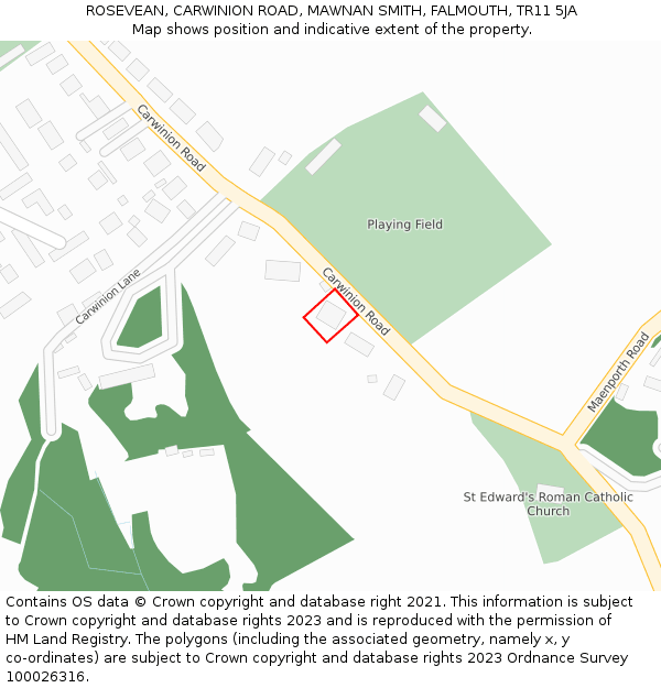 ROSEVEAN, CARWINION ROAD, MAWNAN SMITH, FALMOUTH, TR11 5JA: Location map and indicative extent of plot