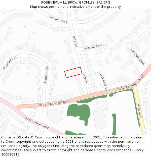 ROSEVIEW, HILL BROW, BROMLEY, BR1 2PG: Location map and indicative extent of plot