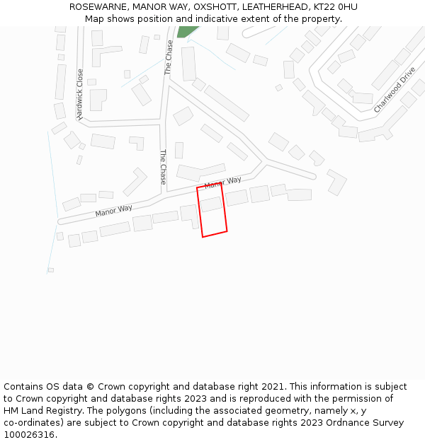 ROSEWARNE, MANOR WAY, OXSHOTT, LEATHERHEAD, KT22 0HU: Location map and indicative extent of plot