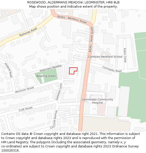 ROSEWOOD, ALDERMANS MEADOW, LEOMINSTER, HR6 8LB: Location map and indicative extent of plot