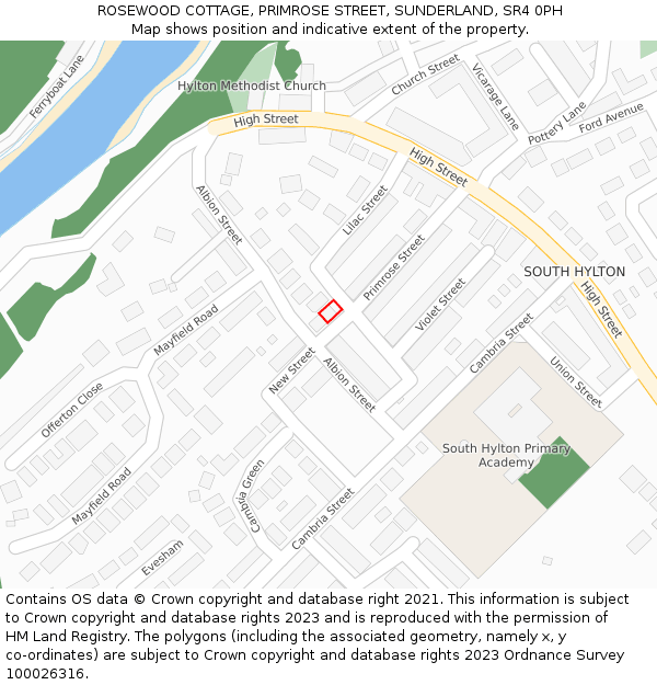 ROSEWOOD COTTAGE, PRIMROSE STREET, SUNDERLAND, SR4 0PH: Location map and indicative extent of plot