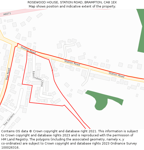 ROSEWOOD HOUSE, STATION ROAD, BRAMPTON, CA8 1EX: Location map and indicative extent of plot