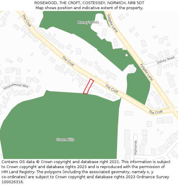 ROSEWOOD, THE CROFT, COSTESSEY, NORWICH, NR8 5DT: Location map and indicative extent of plot